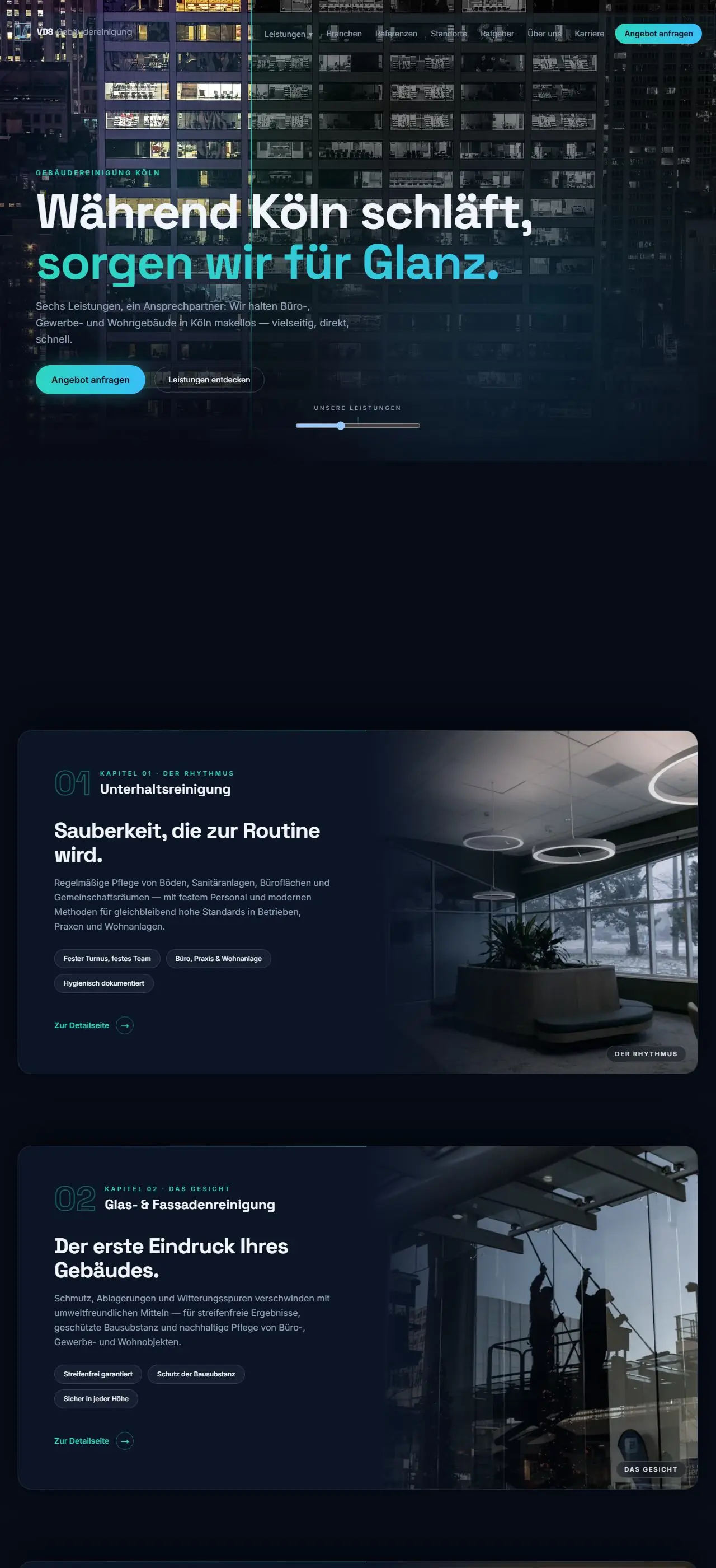 Startseite von VDS Gebäudereinigung Köln, Referenz für Webdesign