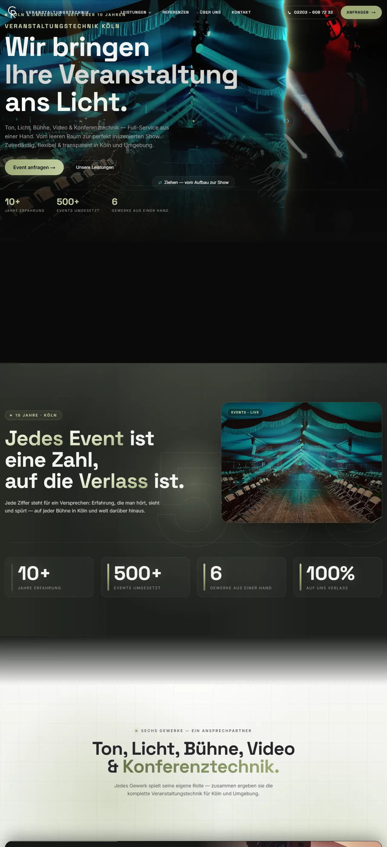 Startseite von CR Veranstaltungstechnik Köln, Referenz für Webdesign